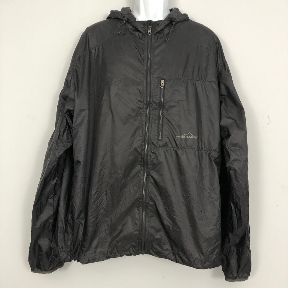 Eddie Bauer Packable Windbreaker Mens XXL Black Full Zip Gorpcore Outdoors